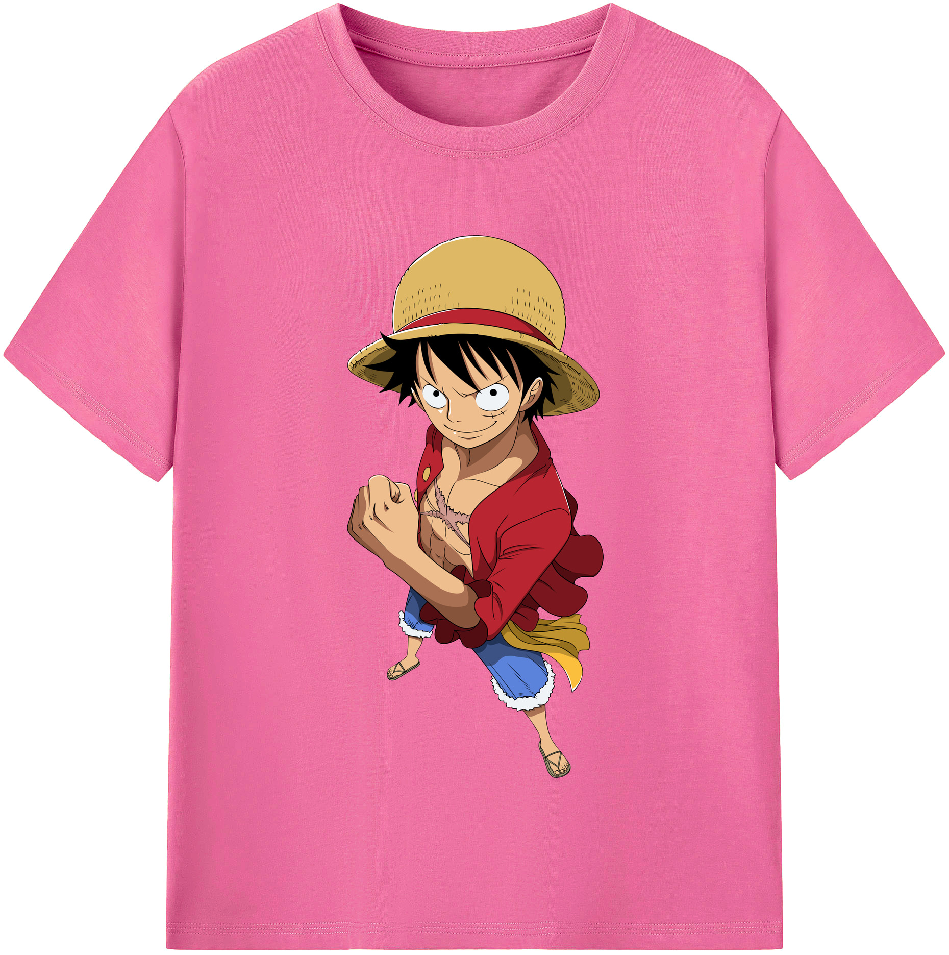 ワンピース モンキー・D・ルフィ ONE PIECE Monkey D. Luffy レディースカジュアルプリントTシャツ（綿100％）